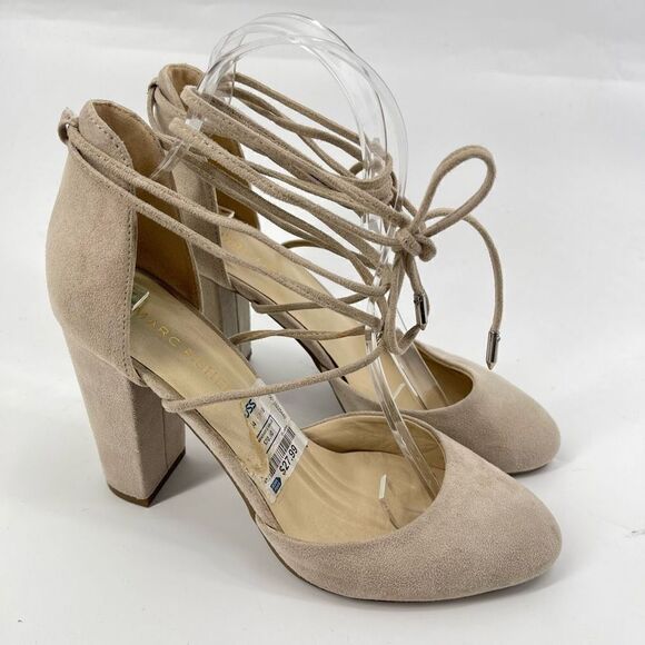 Marc Fisher Womens Pump 3.5" Block Heels Lace Up Suede Round Toe Tan Size 7M - Picture 2 of 13